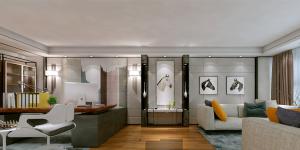 萬科大廈欣悅化妝品公司，白與黃的搭配，簡約、大氣！